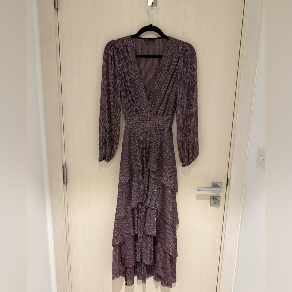 Maje Shimmering Silver Long Sleeve Dress - Picture 3 of 3